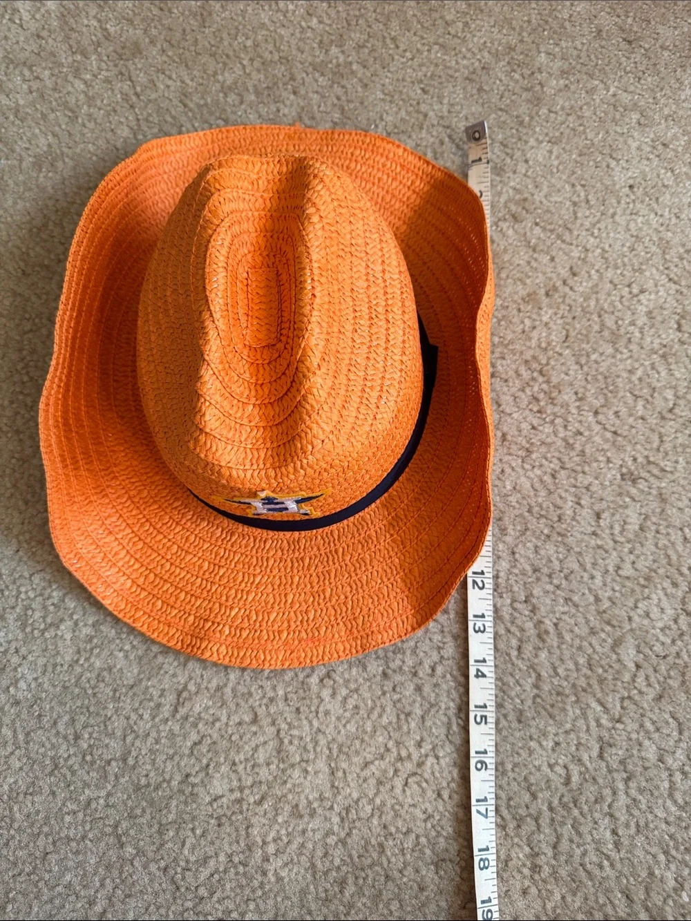 Houston Astros Orange Straw Fedora Hat with Blue Band